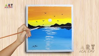 Sunset Painting | Sunset on the Lake Acrylic Painting