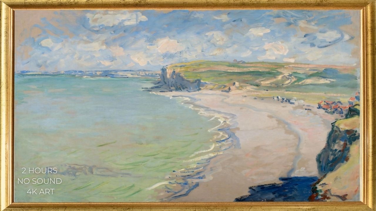 Claude Monet – The Beach at Pourville (1882) | 2 Hours | 4K Art Screensaver (No Music)  --EcoArtLab