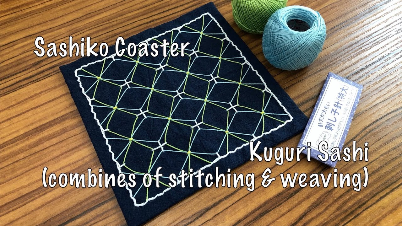 Sashiko coaster with Hydrangea Flower (Kuguri Sashi-Combines of stitching & weaving)