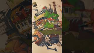 Painting Over my sketch Howls Moving Castle #shorts #art #painting