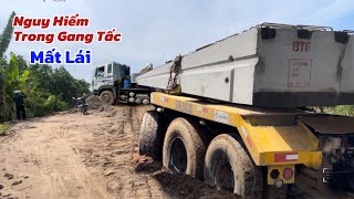 Xe Đầu Kéo Vận Chuyển Dầm Cầu Nặng Gần 50 Tấn Mất Lái.Nguy Hiểm Trong Gang Tấc