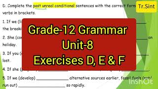 Grade-12 Grammar Exercises from Unit-8