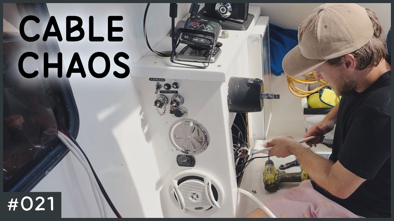⁣Detaching Electrical Cables from our Catamaran Mast