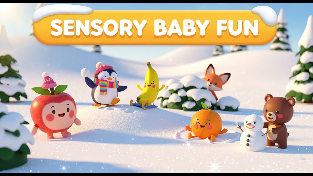 Cute Sensory Baby Play 🍏 Colorful Fruits, Friendly Animals & Soothing Sounds🐧