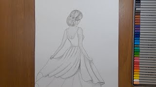 Как нарисовать девушку / Девушка в платье / How to draw a girl in a beautiful dress
