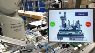 MPS FESTO Mitsubishi Robot and assembly station running.