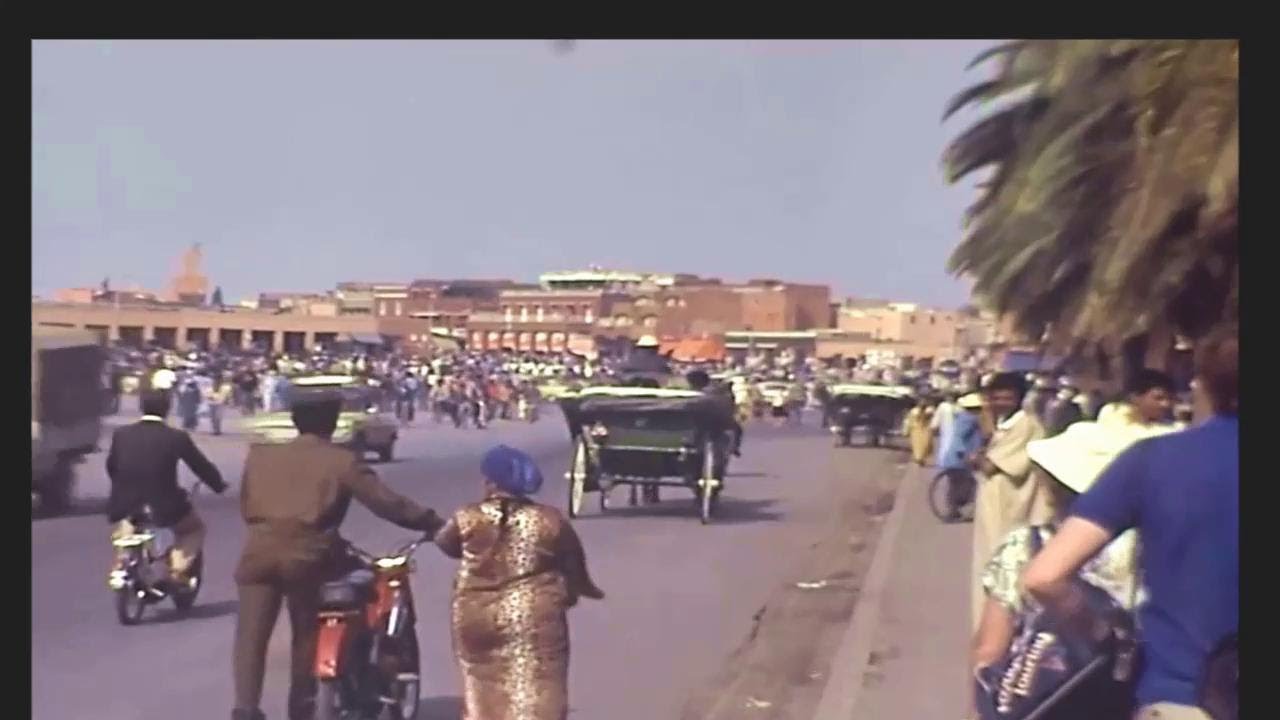 جولة سياحية في مدينة مراكش سنة 1984المنارة \ ساحة جامع الفناء \ امنطقة  التجارية