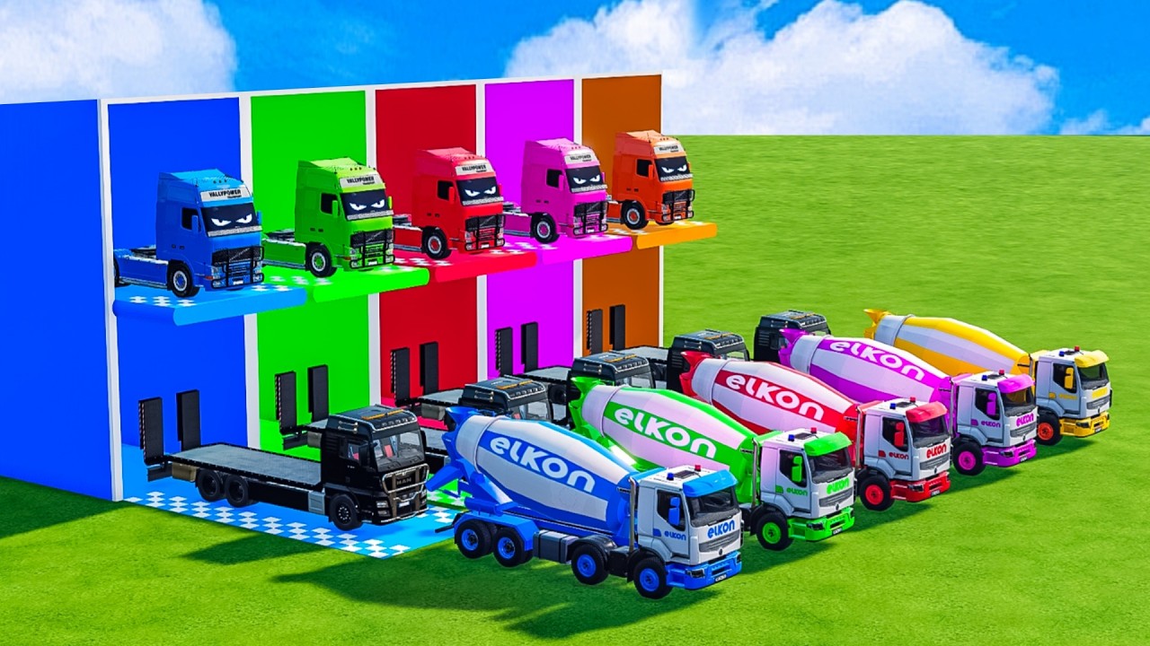 Красочный гараж FS22 - Бетоносмеситель с бортовым прицепом, Volvo, Man, черный Mercedes-Benz