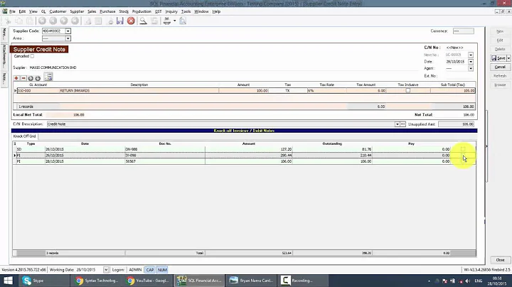SQL ACCOUNTING SYSTEM GST 035 SUPPLIER CREDIT NOTE