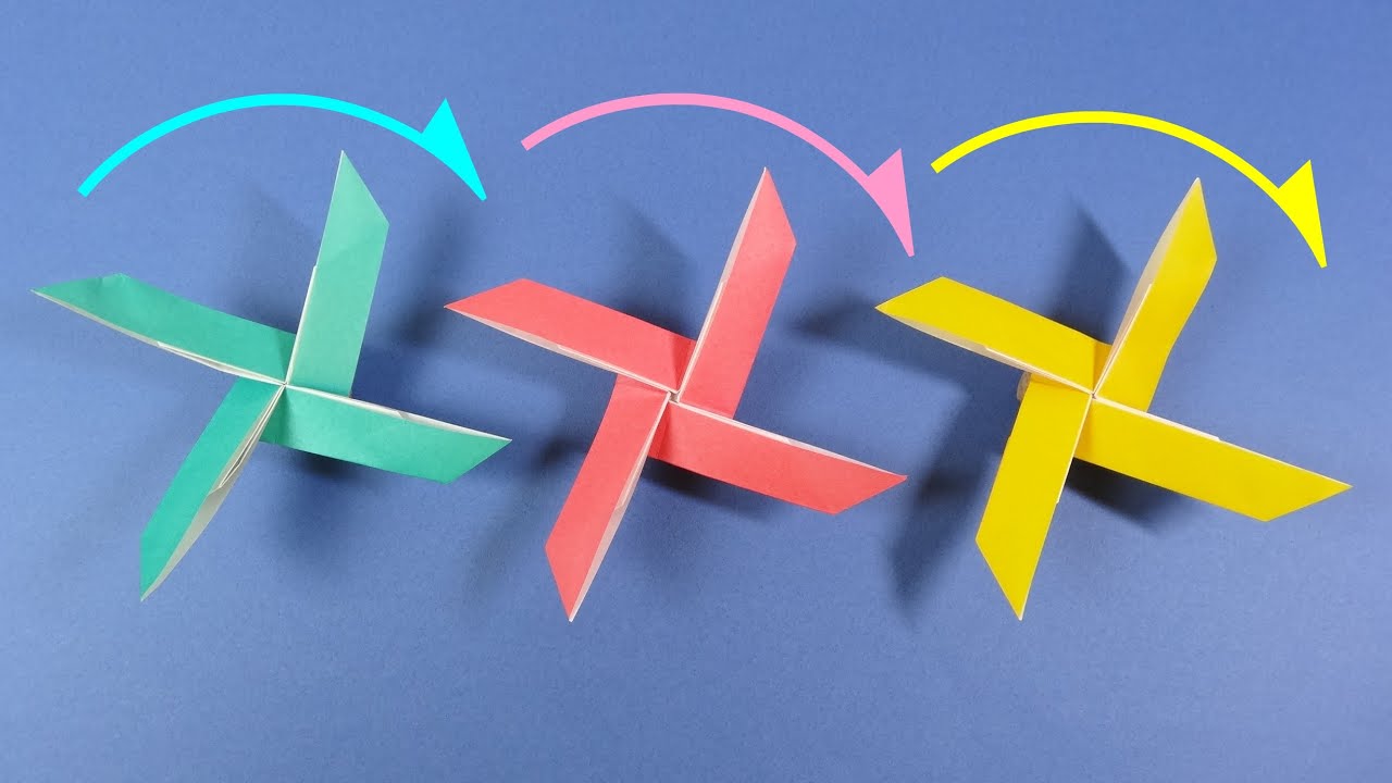 動く折り紙 くるくる十字プロペラ Action Origami Cross Shaped Propeller Youtube