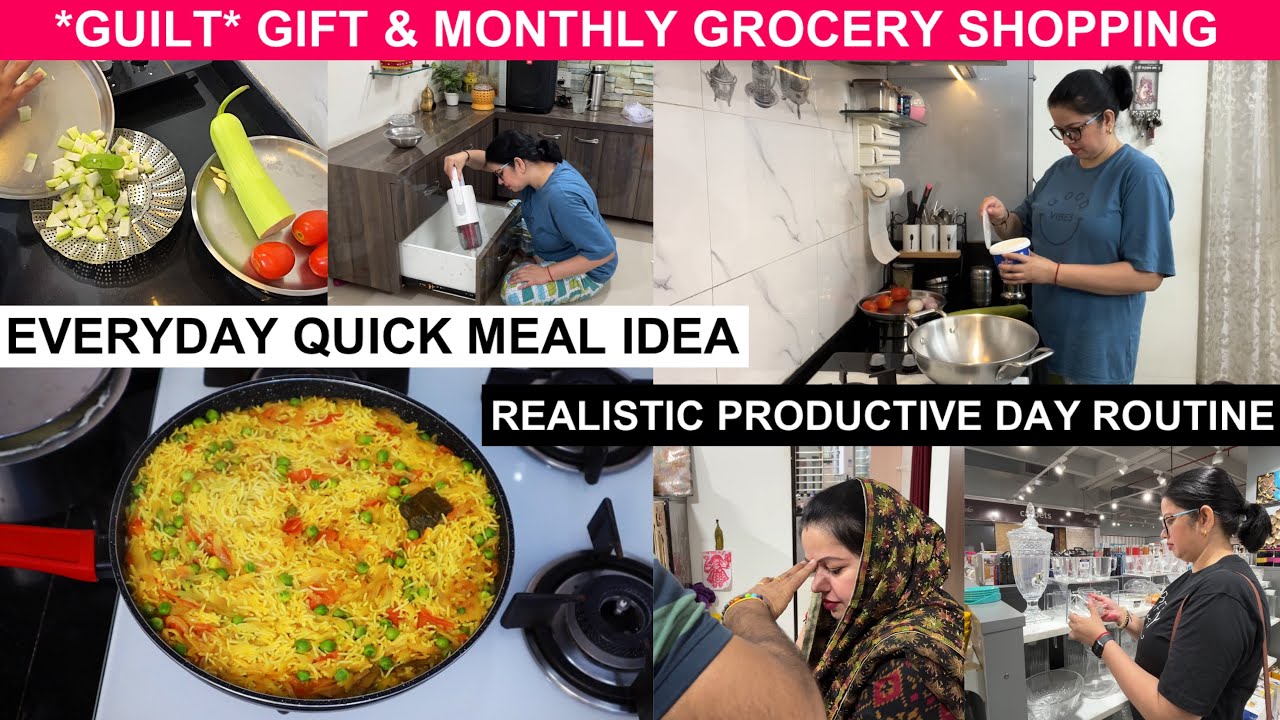 A Productive *Realistic* Day Routine | Everyday Indian Meal Idea for Busy Moms | Grocery, Recipes