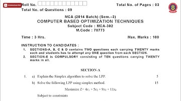 MCA 3RD SEM COMPUTER BASED OPTIMIZATION TECHNIQUES MCA NOV 2019 | PTU