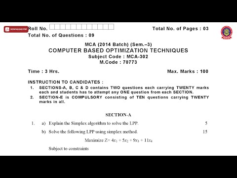 MCA 3RD SEM COMPUTER BASED OPTIMIZATION TECHNIQUES MCA NOV 2019 | PTU