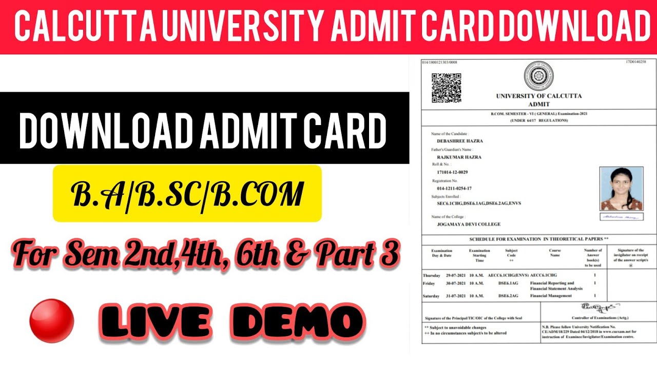 C.U ADMIT CARD 2021 CALCUTTA UNIVERSITY SEM 2nd,4th & 6th ADMIT CARD
