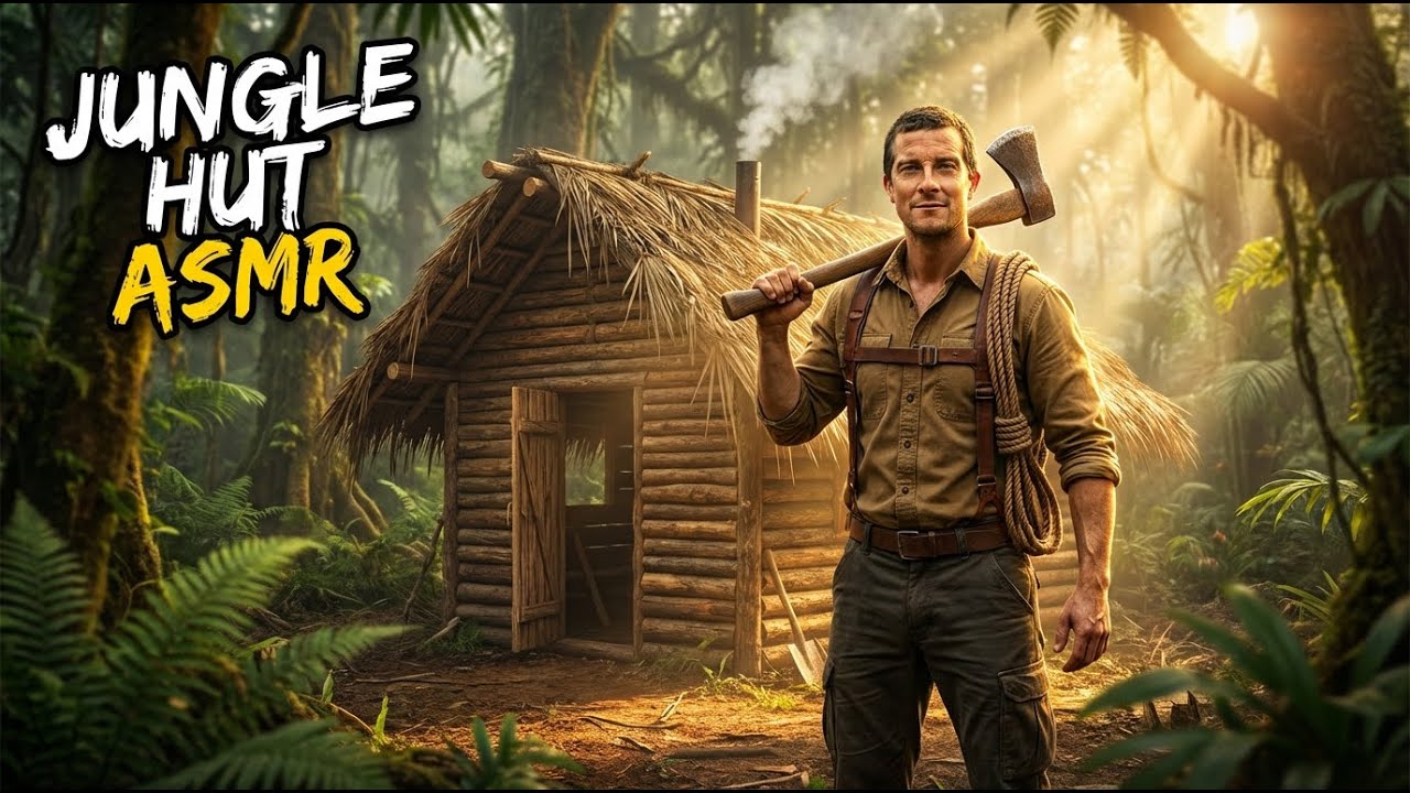 ASMR Jungle Survival: Building a Wooden Hut in the Wild 🌿 | Relaxing Nature Sounds