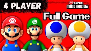 New Super Mario Bros. Wii – 3-4 players Walkthrough Co-Op (All Star Coins 100%)