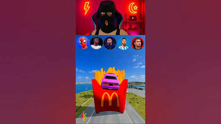 CR7 Vs Messi Vs Céline Vs Vinicius JR 🌈 Fries Mc🍟 Jump Challenge! #beamngdrive #shorts