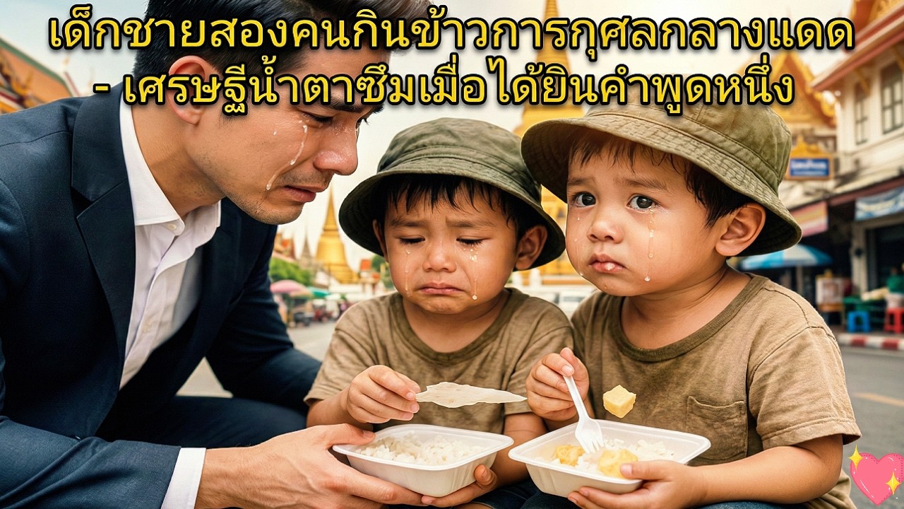 เด็กชายสองคนกินข้าวบริจาคกลางแดดร้อน คำพูดเดียวทำเศรษฐีน้ำตาไหล | กฎแห่งกรรม