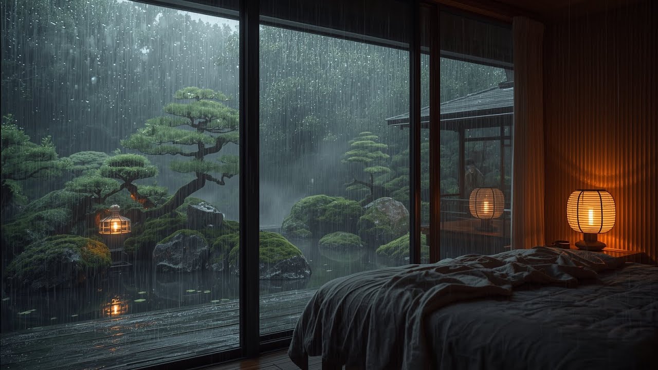 ASMR Heavy Rain in Japanese Zen Garden | Rain Sounds for Deep Sleep ...