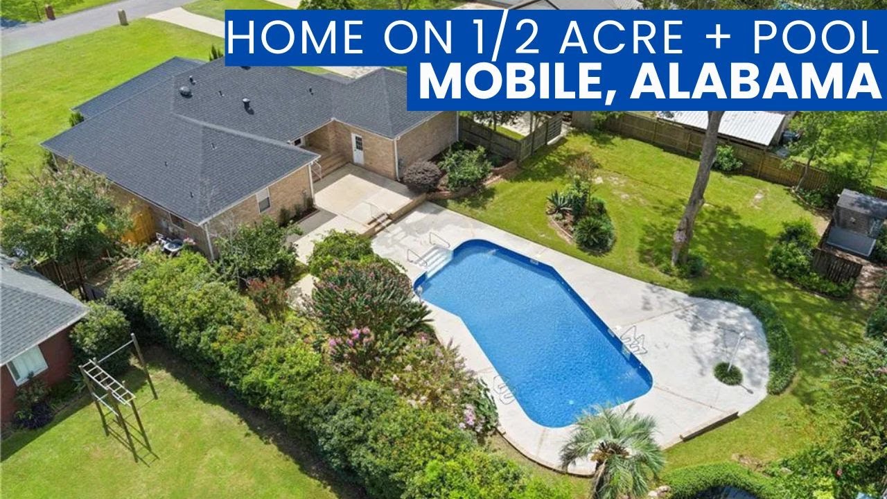 Home for Sale on 1/2 ACRE with Pool + Rock Waterfall in Mobile, Alabama