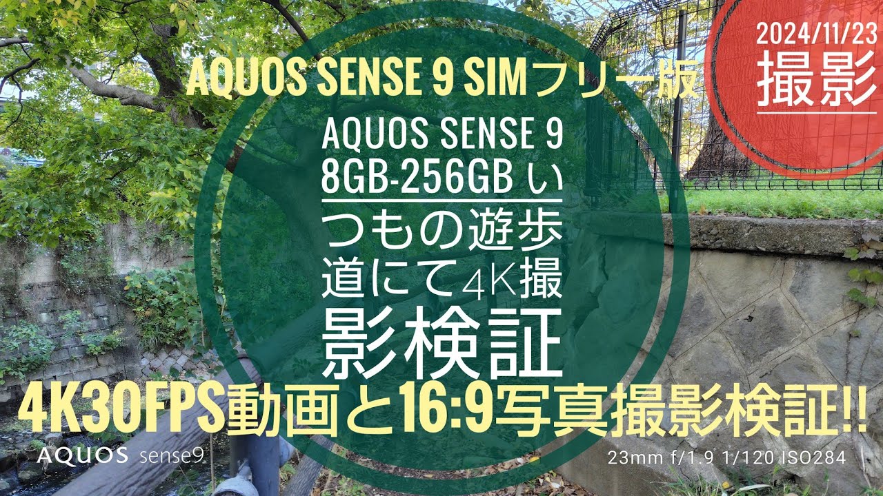 AQUOS sense 9 SIMフリー版 8GB-256GB いつもの遊歩道にて4K30fps動画 