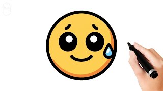 How to Draw a Grinning Face with Sweat Emoji 😅 Easy & Step-by-Step Tutorial screenshot 5