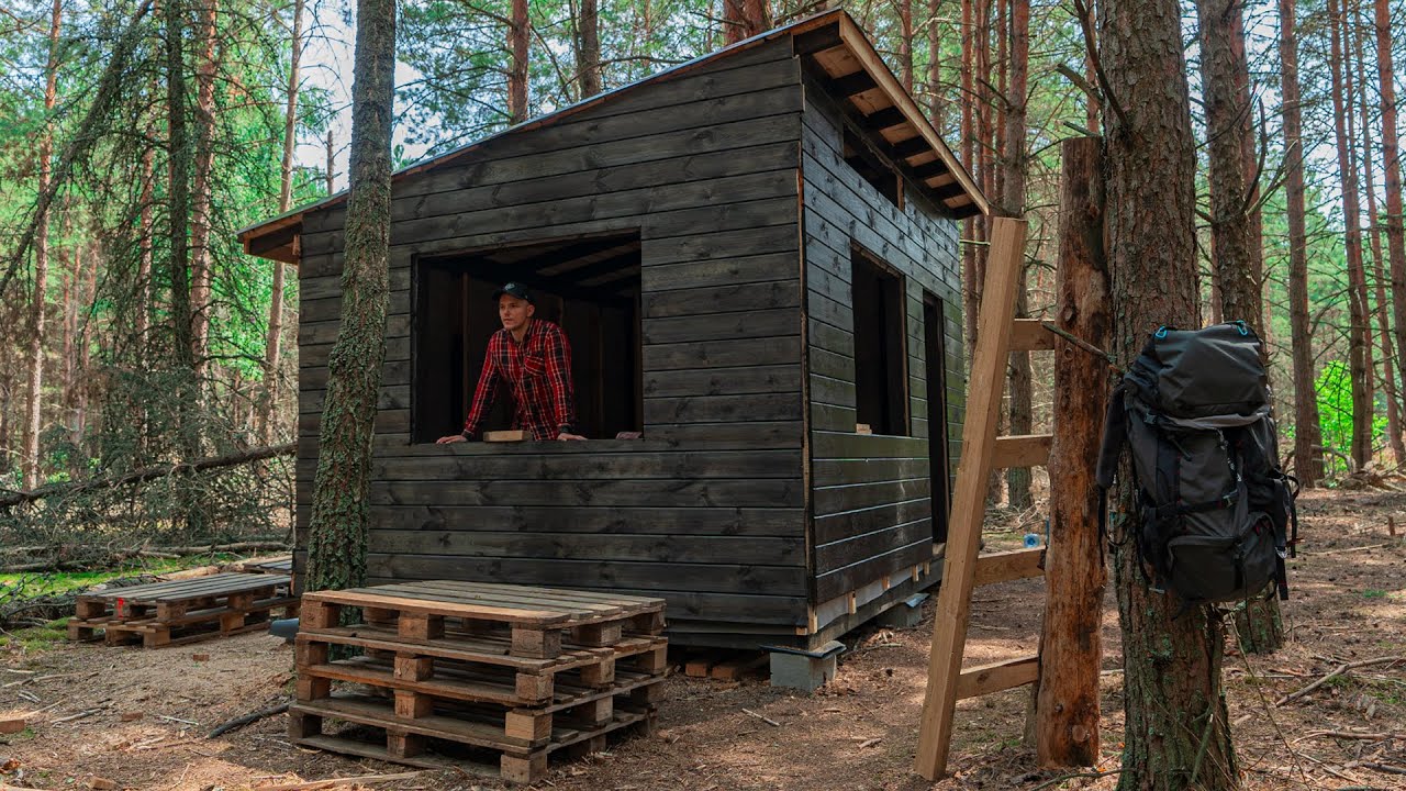 Off grid living soon, Cabin building in the woods, thunderstorm and ...