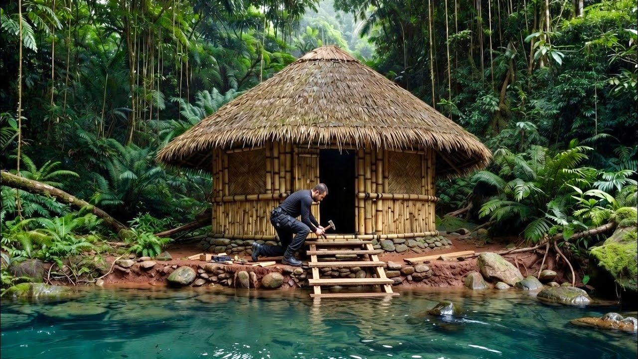 Building a Dream Bamboo House in the Wild | Bamboo Survival House Beside a River | Survival Shelter