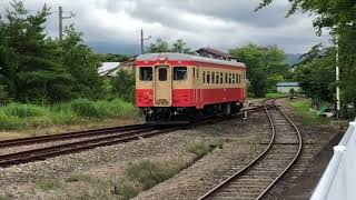 下北交通大畑線キハ22形150編成走行シーン 車両基地→大畑駅南側