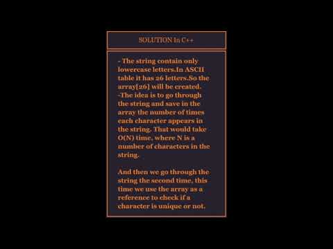 First Unique Char in a String | Cracking The Coding Interview | Arrays&Strings 1.1