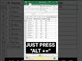 sum krne ka advance short key [Alt+=] #excel #edexcel #exceltricks #advancedexcel #excelshortcuts