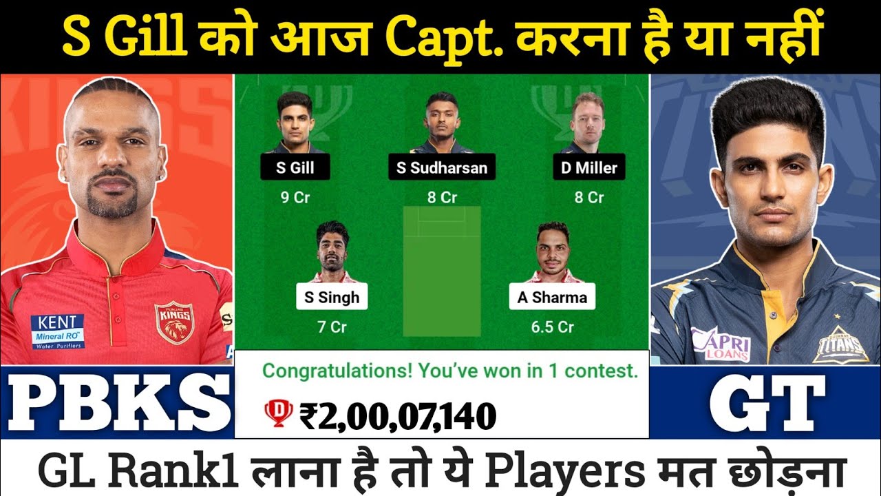 Punjab Kings vs Gujarat Titans Dream11 Team || PBKS vs GT Dream11 Prediction || IPL 2024