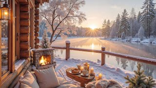 Winter Piano Music on a Cozy Cabin Porch by the Frozen Lake ❄️ Fireplace & Snowfall for Focus screenshot 4
