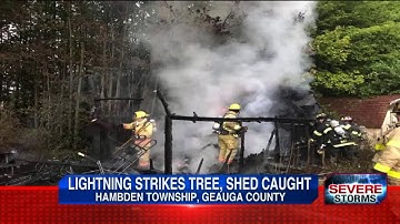 Lightning strikes tree, shed catches fire in Hambden Township