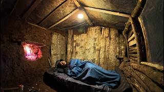 Building a Warm and Cozy Survival Dugout Log Cabin | Bushcraft Overnight Stay
