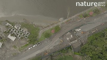 Aerial shot of coastal development / construction at the foreshore of Suva, Fiji