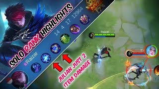 JUST 2 ITEM DAMAGE FOR JULIAN! Experiment Build Emblem - Mobile Legends | Solo Rank Highlights