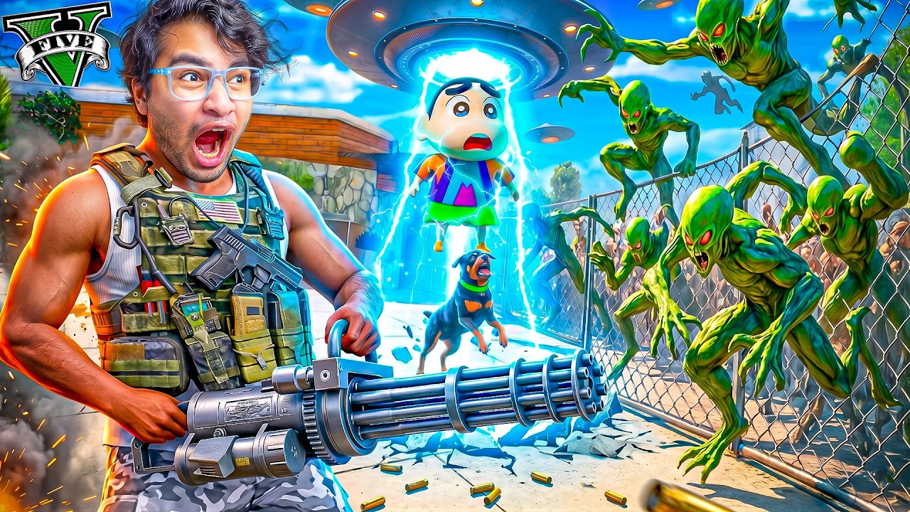 GTA V : Franklin & Shinchan Battle Deadly Aliens to Save Their House in GTA 5! 👽