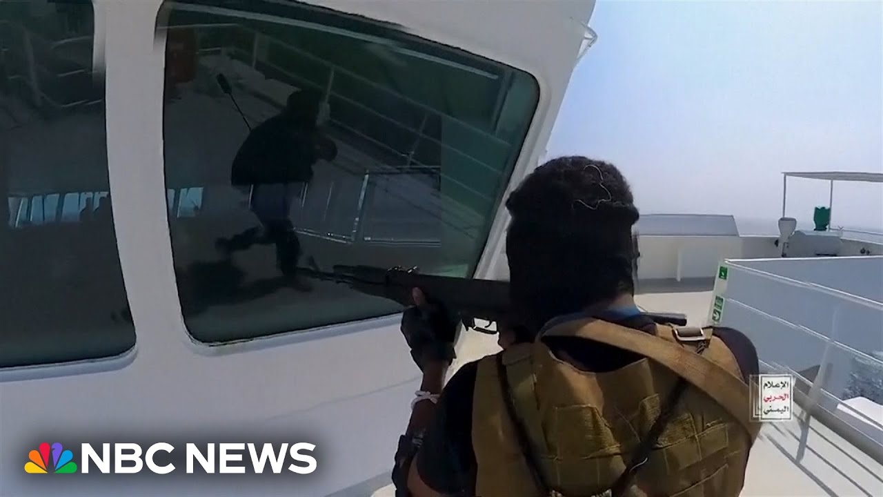 Houthi video shows gunmen seizing an Israeli-linked cargo ship in the Red Sea