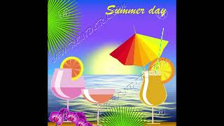Gif. Summer day  Cocktail bar  Palm trees on sea background  Sunrise