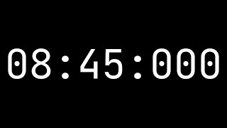 Countdown timer 8 minutes, 45 seconds [08:45:000] - White on black with milliseconds