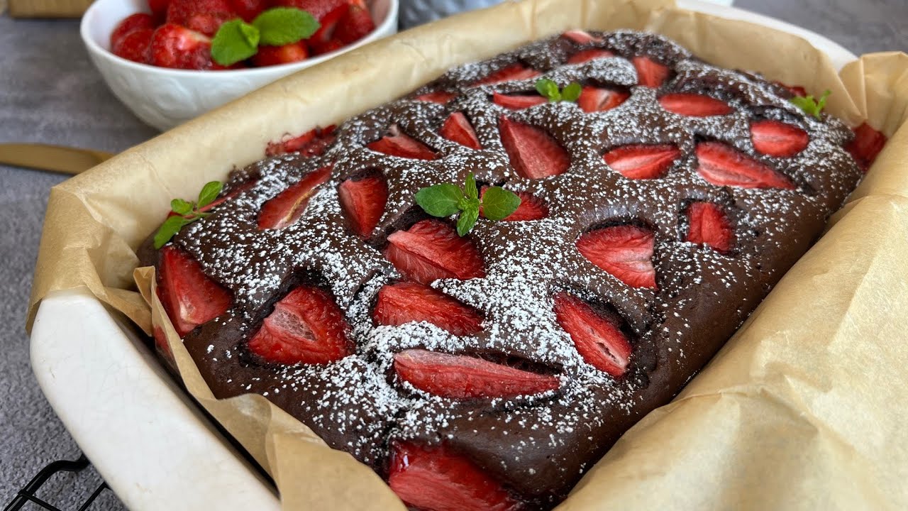 🍫🍓 Ekspresowe ciasto czekoladowe z truskawkami 🍓🍫