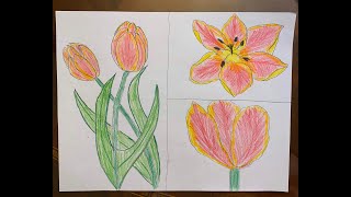 10 Minute Art Lesson: Spring Flowers (K-2nd) - Texture and Pattern - Georgia O'Keeffe - Tulips