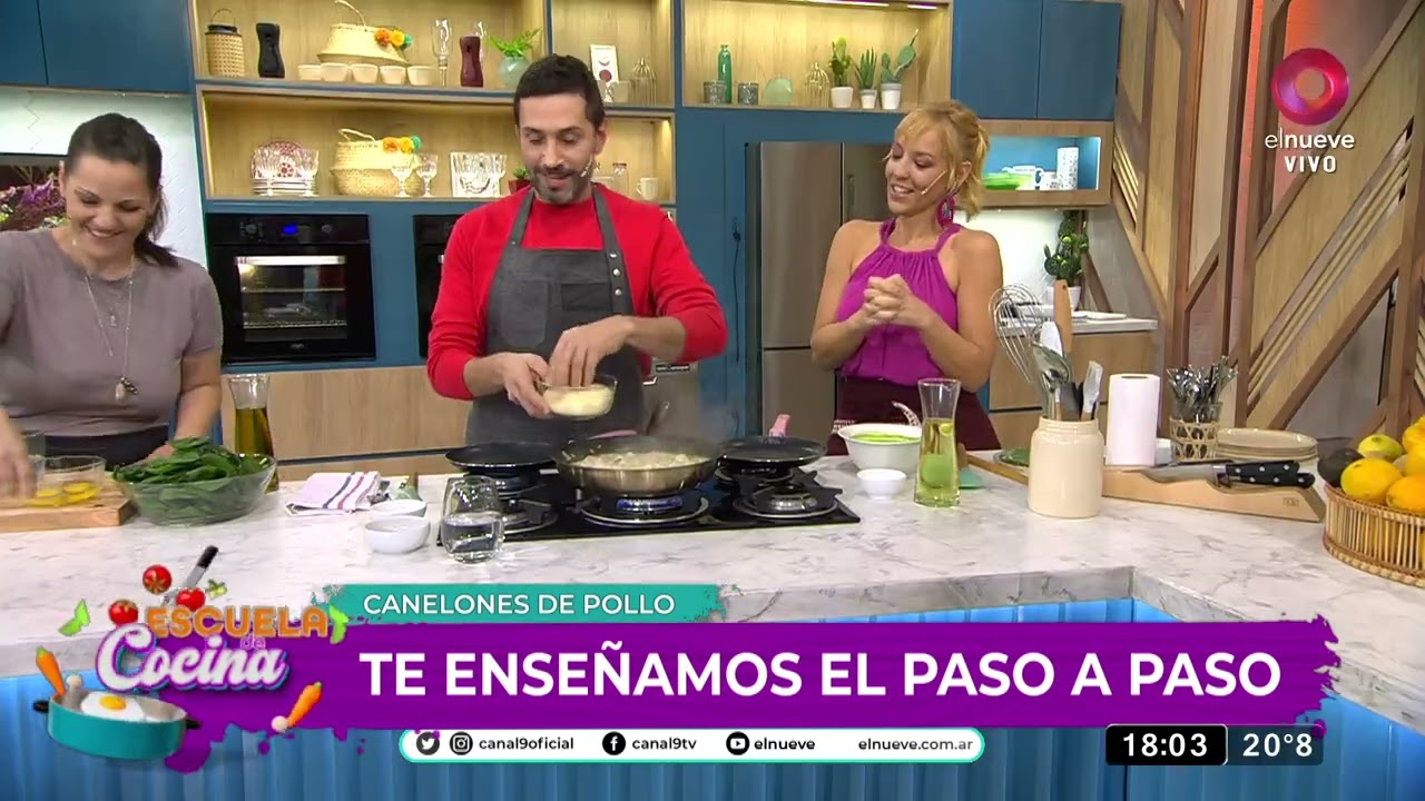 Canelones verdes gratinados con relleno cremoso de pollo y puerro