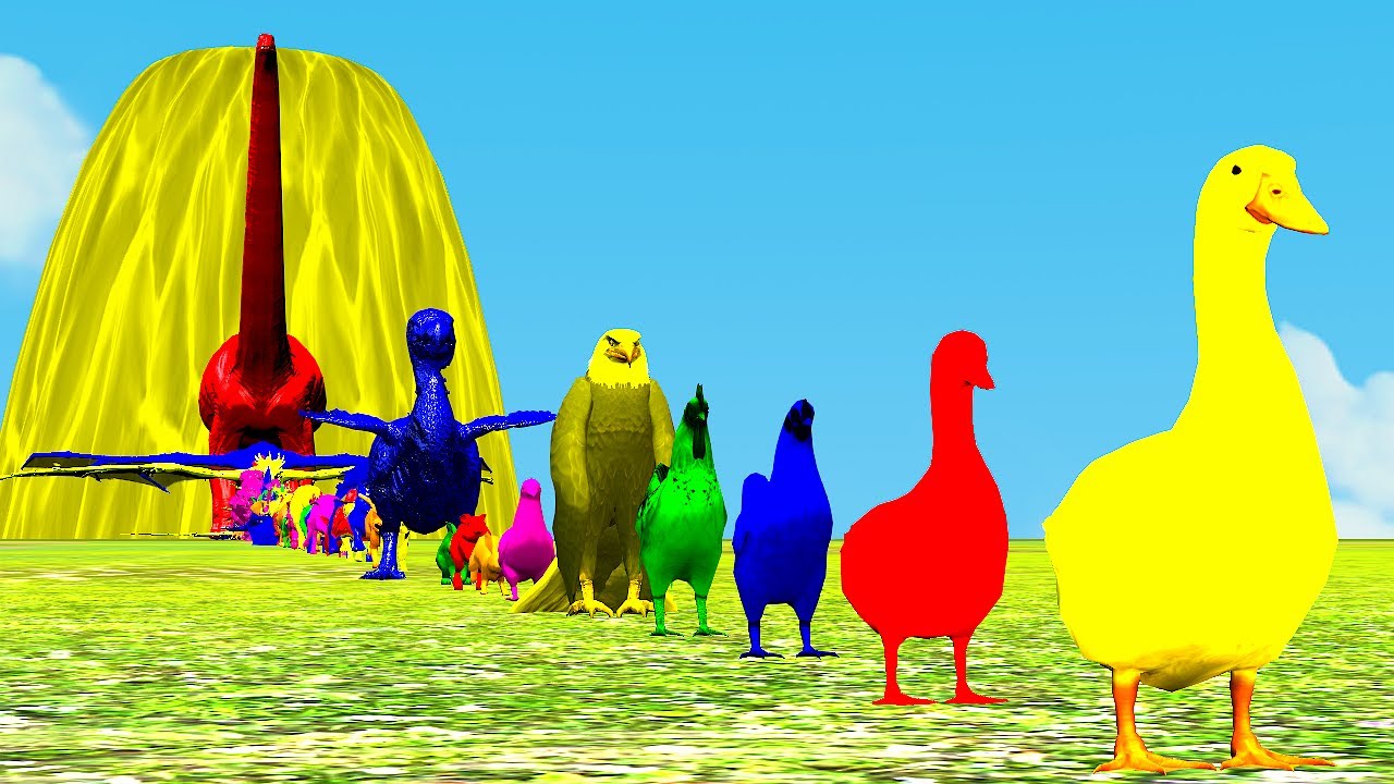 Paint Animals Gorilla Cow Lion Elephant Dinosaurs Dragons and T-Rex Fountain Crossing Animal Cartoon