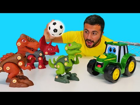 Çocuklar için oyun videoları - Pepee ve John Deere vs dinozorlar - futbol oynuyor!