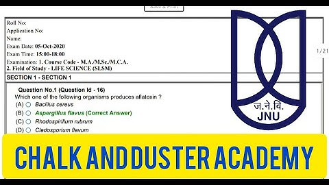 JNU M.A./M.Sc./M.C.A. LIFE SCIENCES (SLSM) IS ENTRANCE PAPER 2020