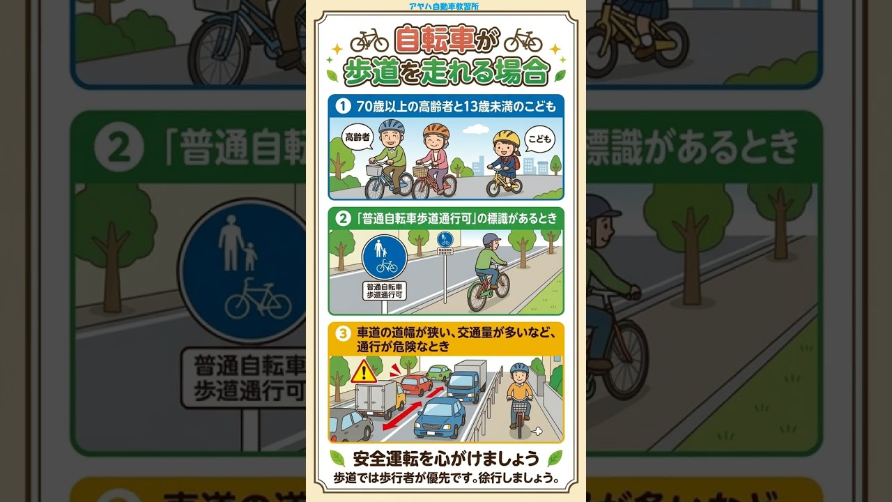 自転車が歩道を通れる場合