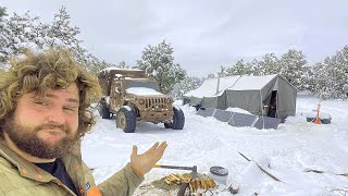 Living in a Tent through a White Out Snow Storm on my Off Grid Property