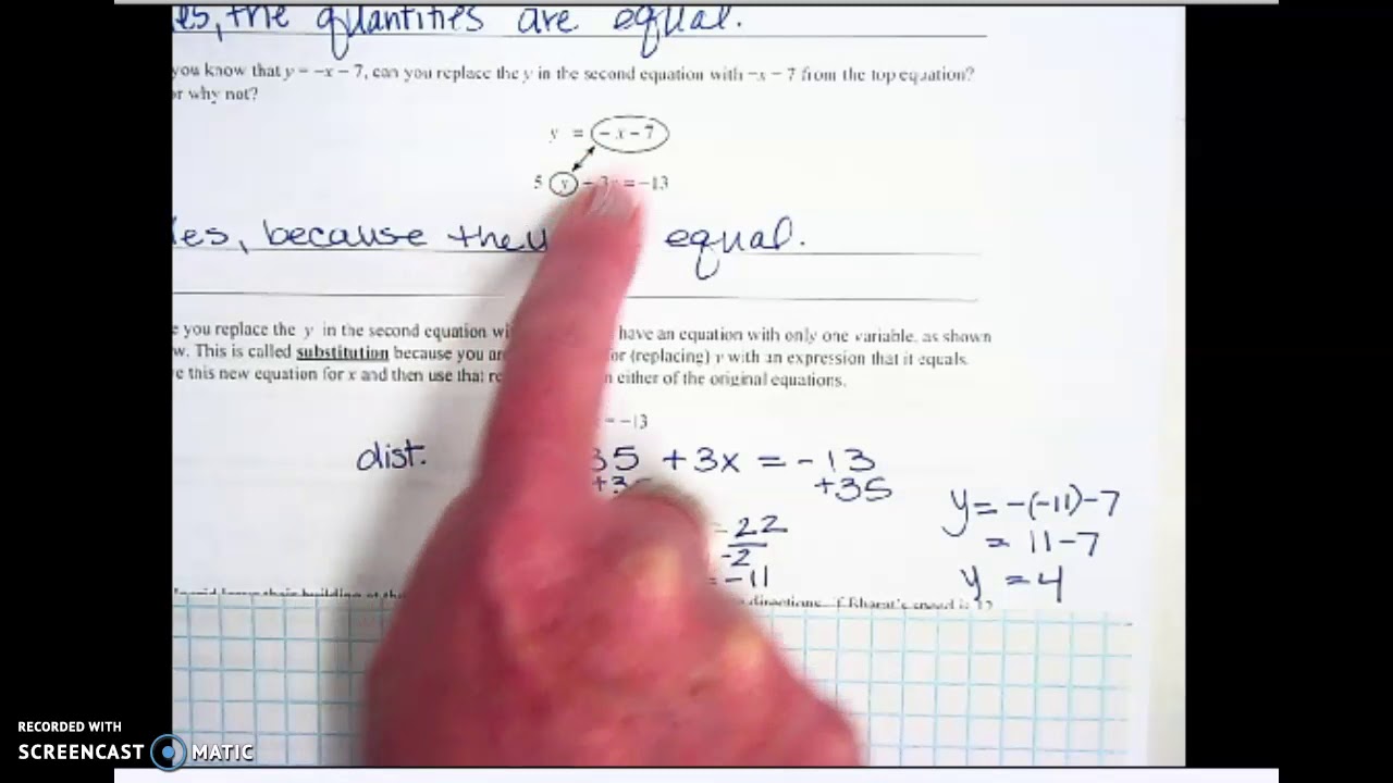 IM1 6.2.2 Solving Systems of Equations Using Substitution - YouTube